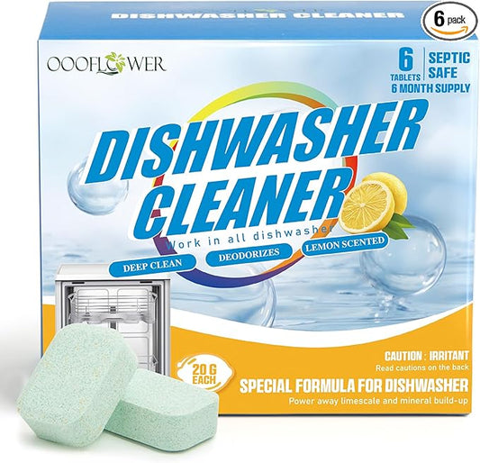 6-Pack Dishwasher Detergent and Deodorizer Tablets, Deep Clean Formula, Dishwasher Safe, Removes Scale, Odors, and Hard Water Residue (Lemon Scent)