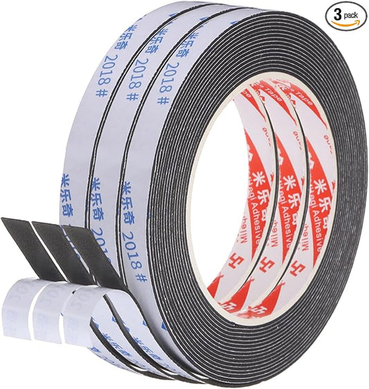 PATIKIL 3Roll Sponge Rubber Foam Tape, 3/8" W x 5/64" t x 16.4ft l Self-Adhesive Foam Insulation Tape Weather Stripping for Window Door Soundproofing Weatherstrip AC Seal Strip, Black