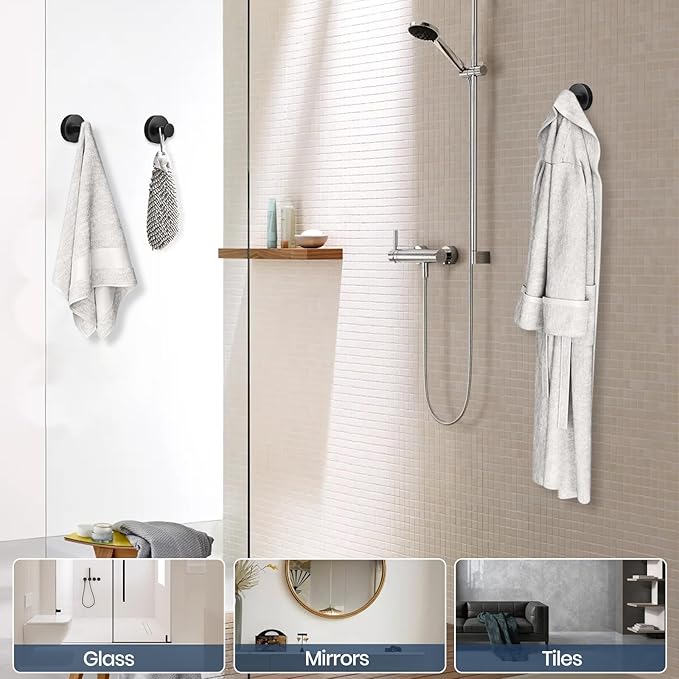 Vacuum Suction Cup Hooks for Shower 2 Pack, Heavy Duty Aluminum Alloy Towel Hooks for Bathroom Kitchen Glass Tile Mirror Wall No Drill Removable Robe Loofah Coat Suction Hooks Hanging-Red