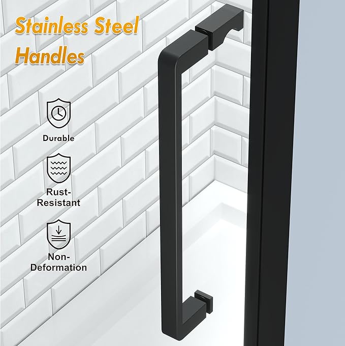 Frameless Pivot Shower Door 28.8-30" W X 72" H, 1/4" (6mm) Clear SGCC Tempered Glass, Hinged Pivot Swing Shower Door, Reversible Installation, Easy to Clean, Matte Black