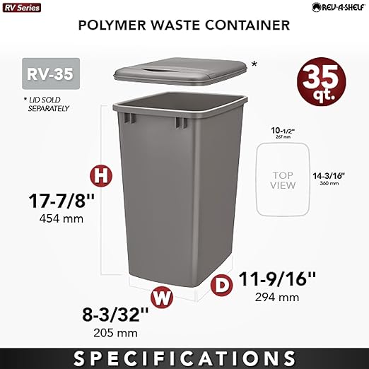 Rev-A-Shelf Polymer Replacement 35 Quart Trash Bin Recycle Waste Garbage Container for Kitchen Cabinet Pullouts, Green, 2 Pack, RV-35-19-2