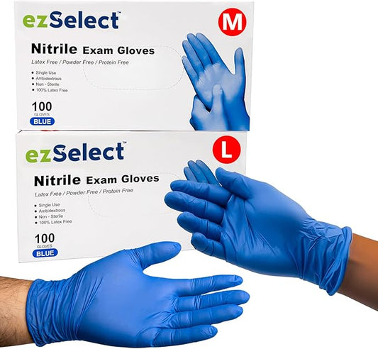 200 Count Nitrile Gloves Disposable Latex Free - Assorted Sizes Disposable Gloves, Cleaning, Kitchen, Fix, Food Prep, Protective(Blue, Large 100 Count + Medium 100 Count)