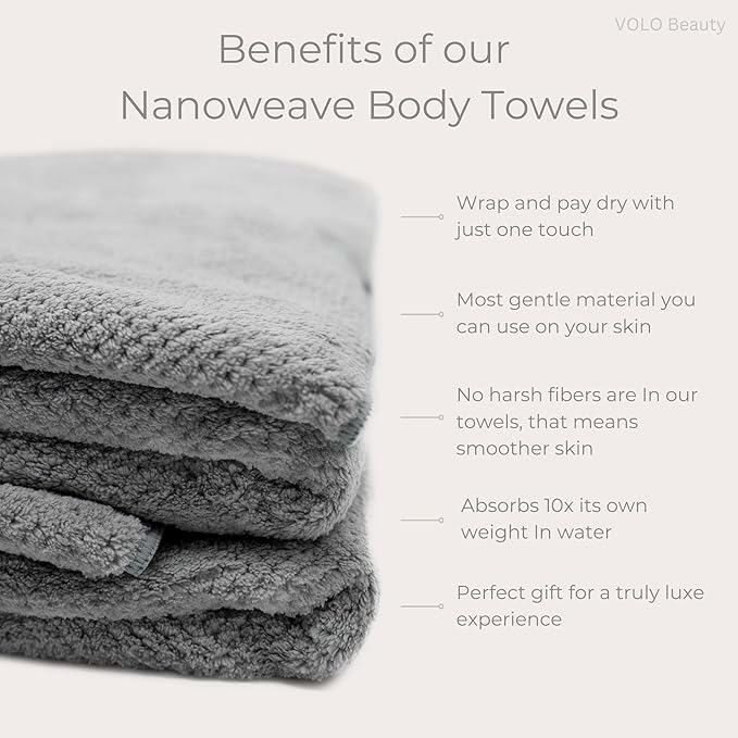 VOLO Hero Salt White Body Towel | Luxury Bath Towel | Ultra Soft, Super Absorbent, Quick Drying Nanoweave Fabric | Spa Towels for Bathroom | Extra Large Post Shower Wrap | Gentle on Skin | Microfiber