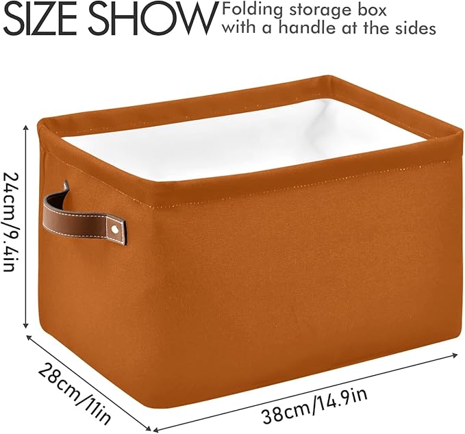 Storage Basket Plain Rust Orange Solid Color Storage Bin Cube with Handles Foldable Storage Baskets for Shelves Living Room Home Decor 1PC
