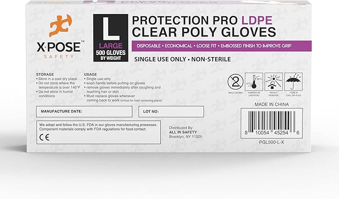 Xpose Safety Disposable Food Prep Poly Gloves - Transparent Embossed Latex Free Kitchen, Plastic Gloves for Food Handling