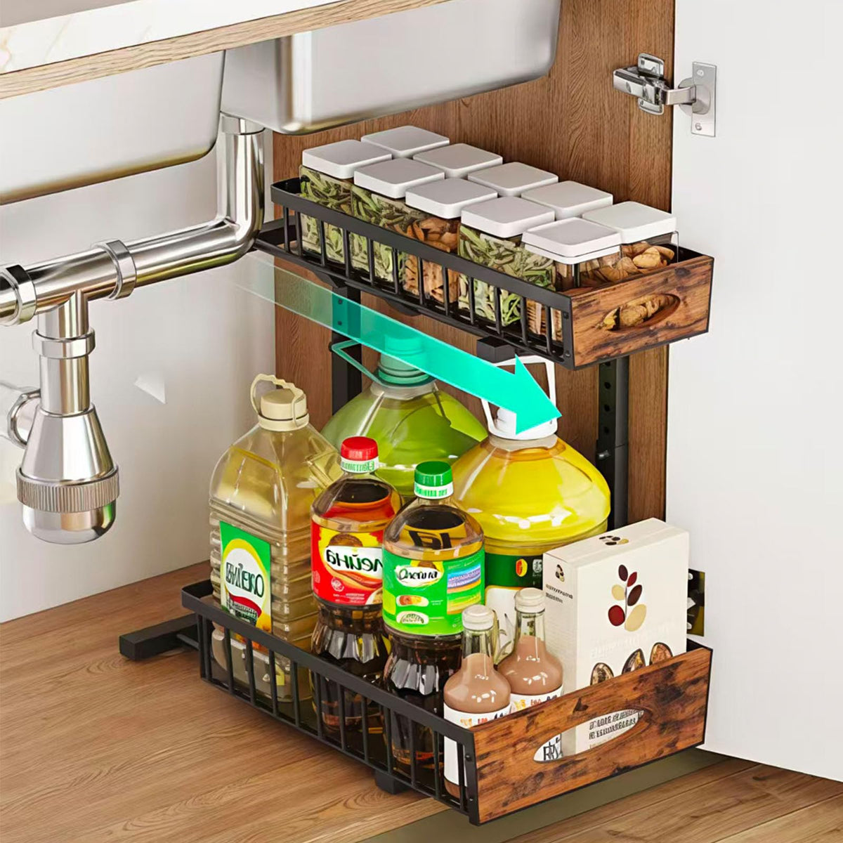 Adjustable Under Sink Organizer, 2-Tier Pull Out Cab | All Products - Image 1