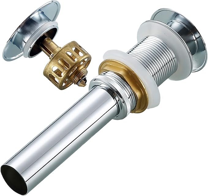 Chrome Pop Up Drain,Bathroom Sink Drain with Removable Brass Strainer Basket,Without Overflow Lavatory Vessel Basin Sink Drain Stopper Polished Chrome,83606C.
