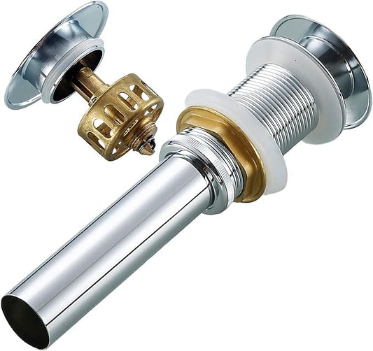 Chrome Pop Up Drain,Bathroom Sink Drain with Removable Brass Strainer Basket,Without Overflow Lavatory Vessel Basin Sink Drain Stopper Polished Chrome,83606C.