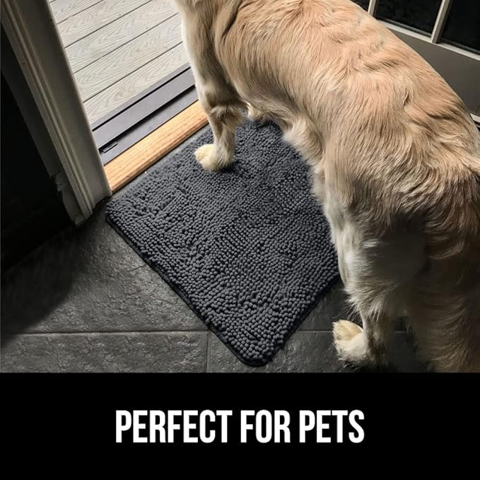 GORILLA GRIP SoakSTOPPER Dog Door Mat, 70x24 Machine Washable Rug Absorbent Doormat Captures Moisture Mud Dirt, Quick Dry Soft Chenille Entryway Rugs Indoor Entrance Mats for Dog Paws, Charcoal