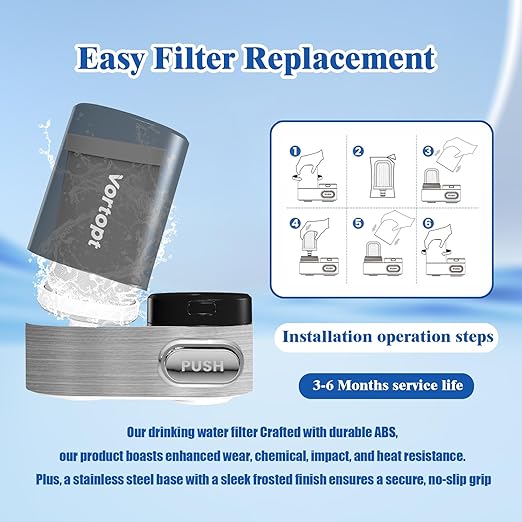 Vortopt Faucet Water Filter for Sink, Mechanical Switch Button - 350 Gallon Water Purifier for Sink, NSF Certified, Reduces Chlorine and Bad Taste with One Replacement, T5 (White)