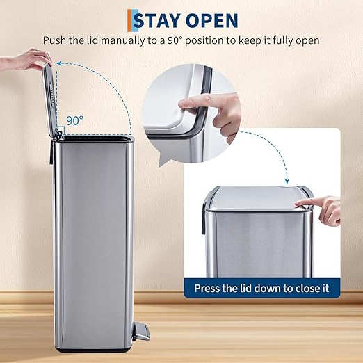 Kitchen Trash Can with Soft Close Lid & Foot Pedal, 40 Liter / 10.6 Gallon Stainless Steel Garbage Can with Odor Filter & Removable Inner Bucket, Rectangular Waste Bin for Home Kitchen Office
