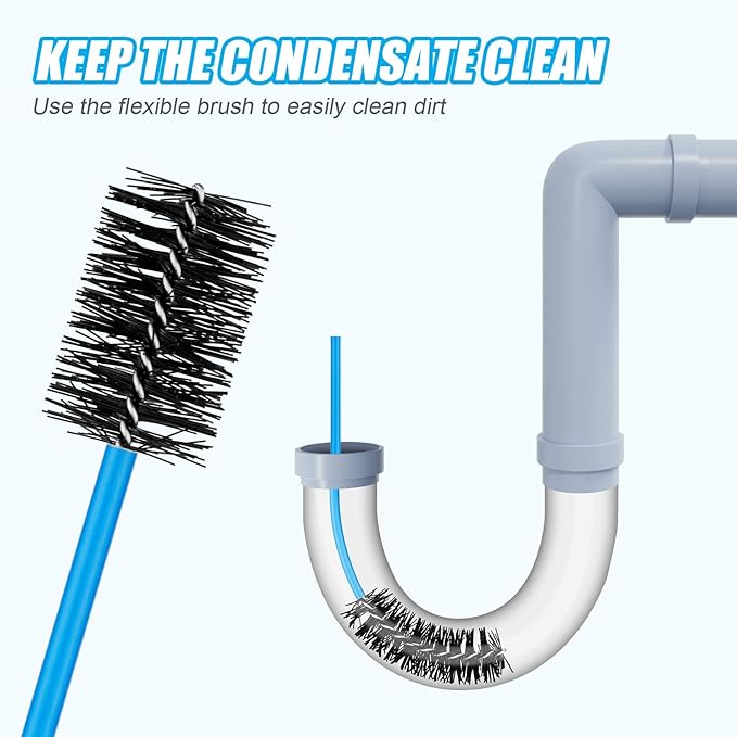 6pcs Condensate Flexible Drain Brush, Premium Nylon and PVC Condensate Drain Flexible Drain Brush with Soft Brush Head Easily Clean Dirt Keep Condensate Traps Clean