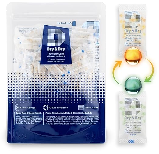 Dry & Dry 1 Gram [100 Packets] Orange Indicating Silica Gel Packets Desiccants - Food Safe Silica Packs, Silica Gel, Silica Packets, Desiccant Packs for Food Storage