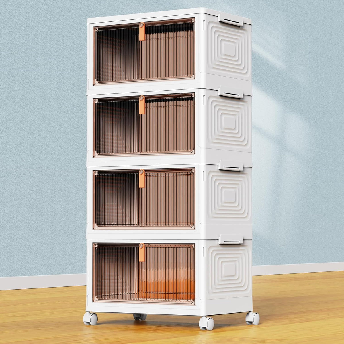 YFXCVSL 4 Tier Plastic Storage Bins with Lid 23QT, Stackable - Image 1