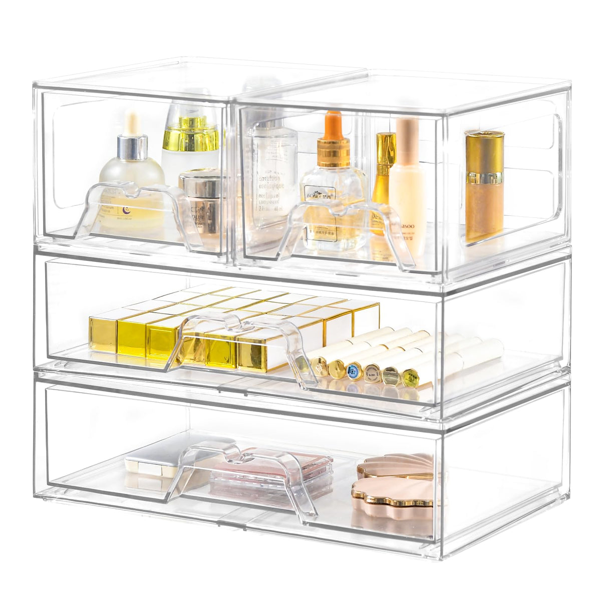 4 Pack Stackable Storage Drawers, Clear Acrylic Organizer - Image 1