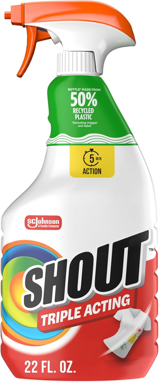 Shout Active Enzyme Laundry Stain Remover Spray, Triple-Acting Formula Clings, Penetrates, and Lifts 100+ Types of Everyday Stains - Prewash Spray 22oz