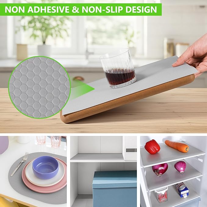 Light Gray Shelf Liners for Kitchen Cabinets Non Adhesive Drawer Liner for Bathroom Waterproof Refrigerator Liners for Shelves Fridge Plastic Mats Cabinet Cupboard Liner 17.5 x 157.4 Inches