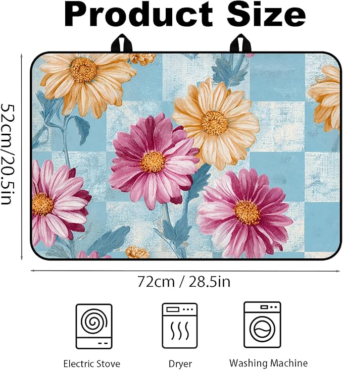 Glass Stove Top Covers for Electric Stove, Heat Resistant Counter Protector Mat, Non Slip Waterproof Surface Cover for Kitchen Counter and Cooktop (Vintage Daisy Patchwork, 28"L x 20"W)