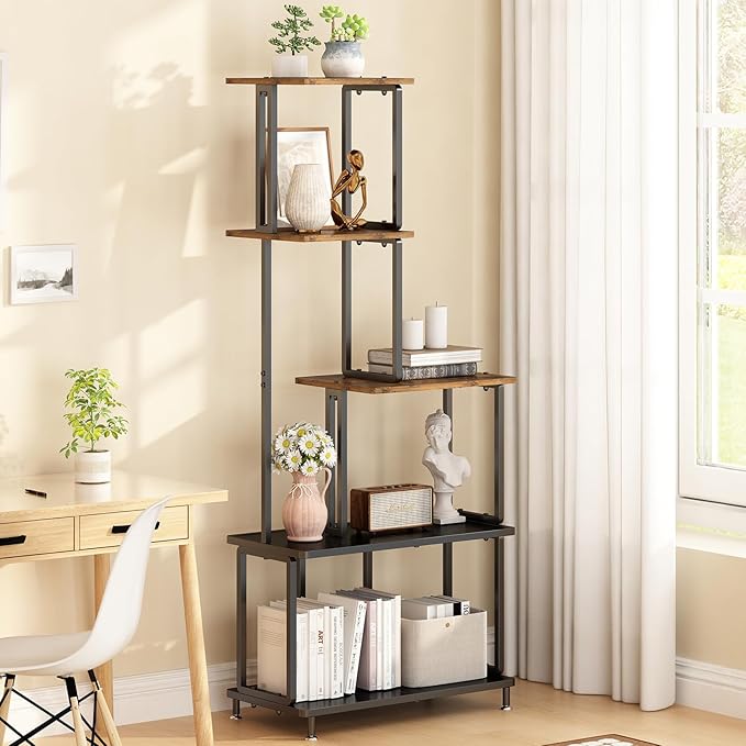 GILLAS 5 Tier Corner Shelf Stand, Freestanding Corner Shelf Corner Bookshelf, Corner Table with Shelf, Tall Storage Organizer Rack for Living Room, Bedroom, Office. Small Space