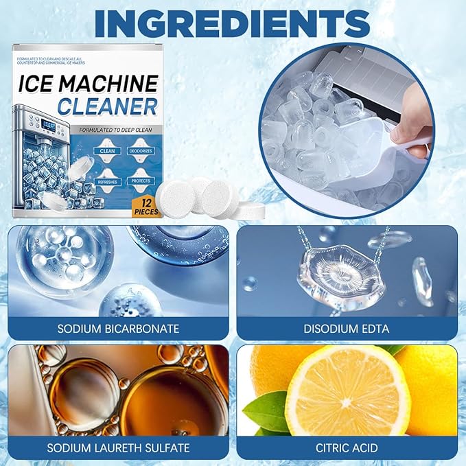 Ice Machine Cleaner Maker Descaler - 24 Ice Maker Cleaner Tablets, Compatible with Opal, Kitchenaid, Helps Remove Hard Wate