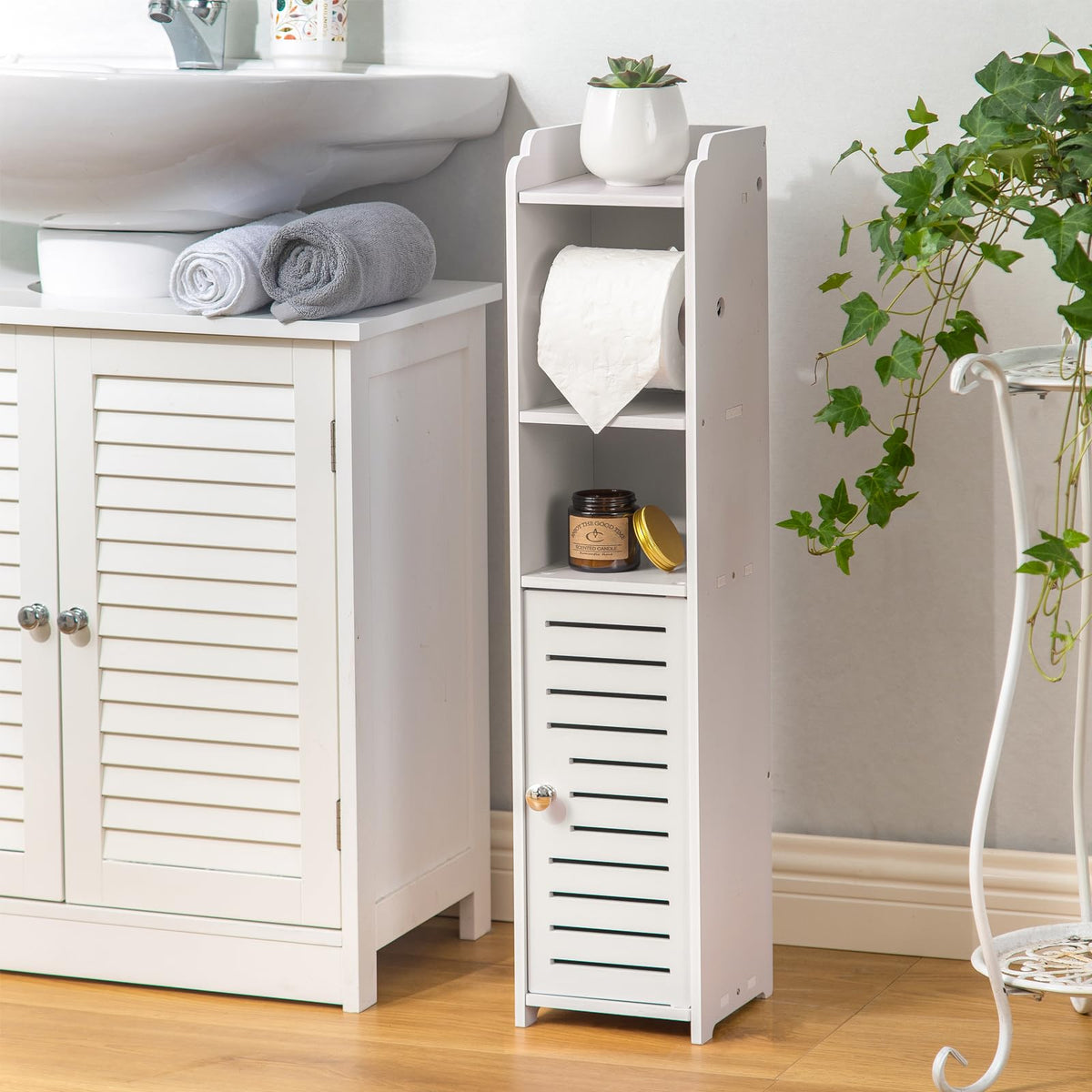 AOJEZOR Toilet Paper Holder Stand: Small Space Bathroom Storage - Image 1