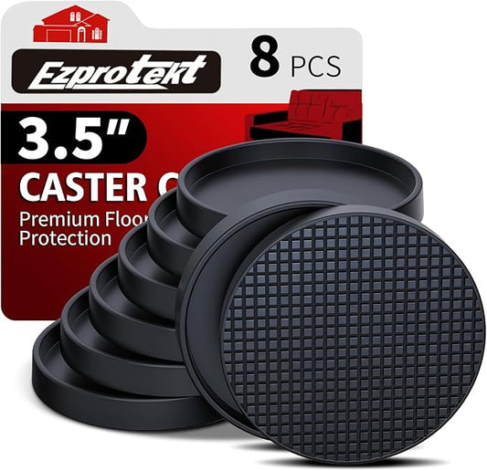 Ezprotekt Non Slip Furniture Pads, 8 Pcs 3.5" Anti Skid Rubber Furniture Caster Cups, Anti-Slip Furniture Coasters for Hardwood Floors, Anti Slide Floor Protectors for Bed Couch Stoppers (Black)