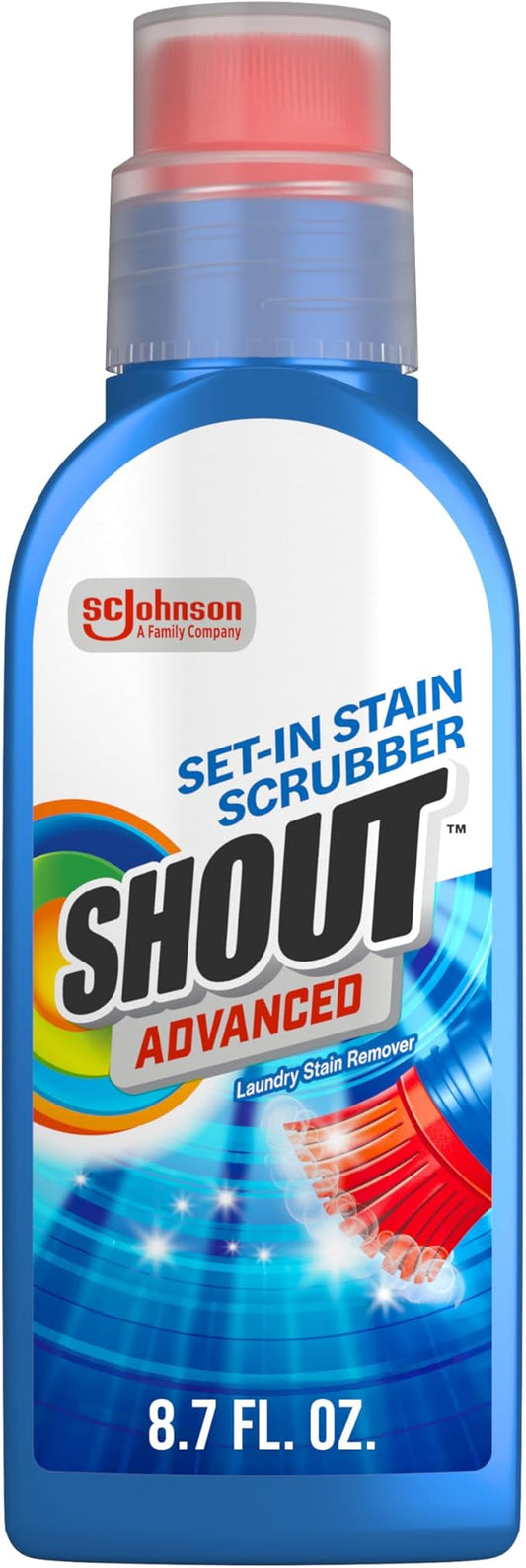 Shout Advanced Stain Remover Gel for Clothes Laundry, Ultra Concentrated Gel with Built-in Scrubber Brush for Deep Set-In stains, 8.7oz