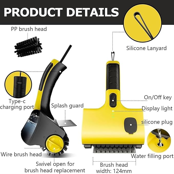 Electric Grill Clean Brush, 360° Rotating Cleaning Brush, Grill Brush, Cordless Rechargeable Barbecue Grill Cleaner with Replacement Bristles for BBQ Grill Bathroom and Kitchen