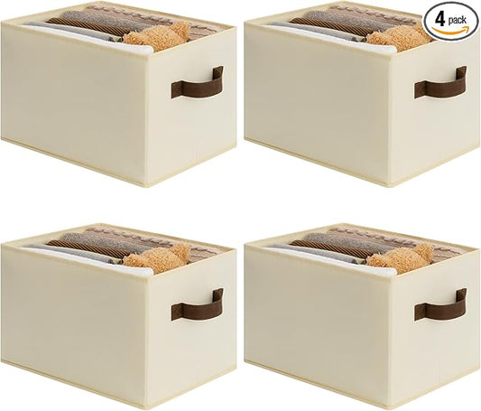 Cupic Cupid Storage Bins Closet, Fabric Closet Organizers and Storage, 4-Pack Baskets for Organizing, Large Storage Boxes with Handles for Clothes and Toys, Beige