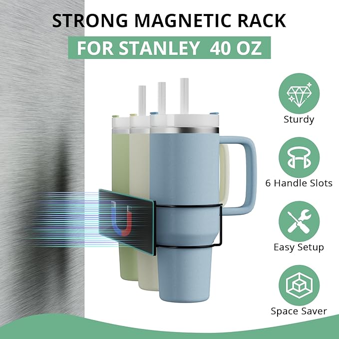 Magnetic Stanley Cup Holder for Refrigerator, Water Bottle Organizer for Stanley 40 oz with Tumbler Lid Organizer, Kitchen Pantry Organizers and Storage for Stanley Cup Accessories
