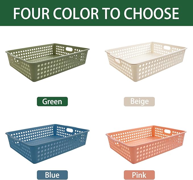 8 Pack Paper Organizer Baskets Trays, 14 Inch Colorful Plastic Storage Baskets Stackable Organizer Bins with Handles, for Pencil, Arts, Crafts, Shelf Classroom Book Library Office