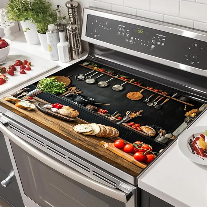 Stove Top Covers for Electric Pad 28 x 20 inches Rustic Kitchen Scene Kitchen Decorations Coffee Bar Mats for Coffee Maker Machine Stove Top Covers