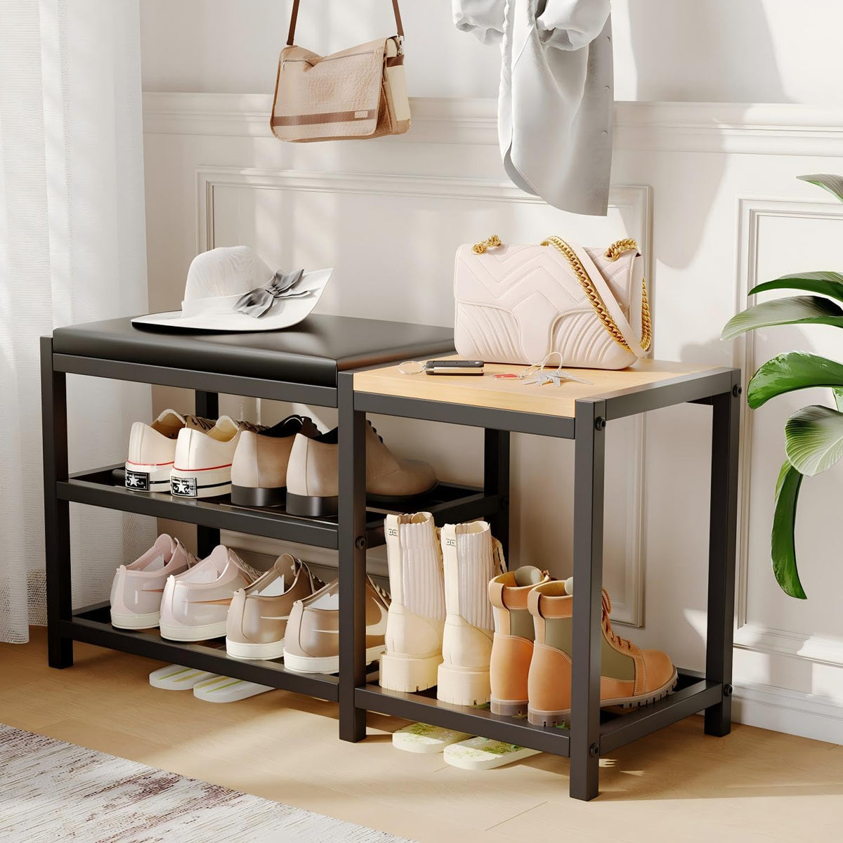 Shoe Bench with Shoe Rack,Shoe Rack for Entryway,Supports 570 lbs - Image 1