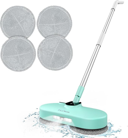 Cordless Electric Mop,Dual-Motor Powerful Spin Mop with Led Headlight&Water Spray,2600mAh Battery Rechargeable Floor Scrubber with 350ml Water Tank for Floor Cleaning