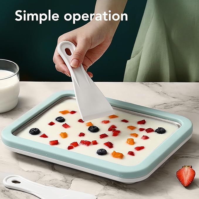 Fdit Ice Cream Maker, Rolled Ice Cream Maker, Stainless Steel Cold Pan Plate Homemade DIY Serve with 2 Spatula for Ice Cream Slushies Yogurt