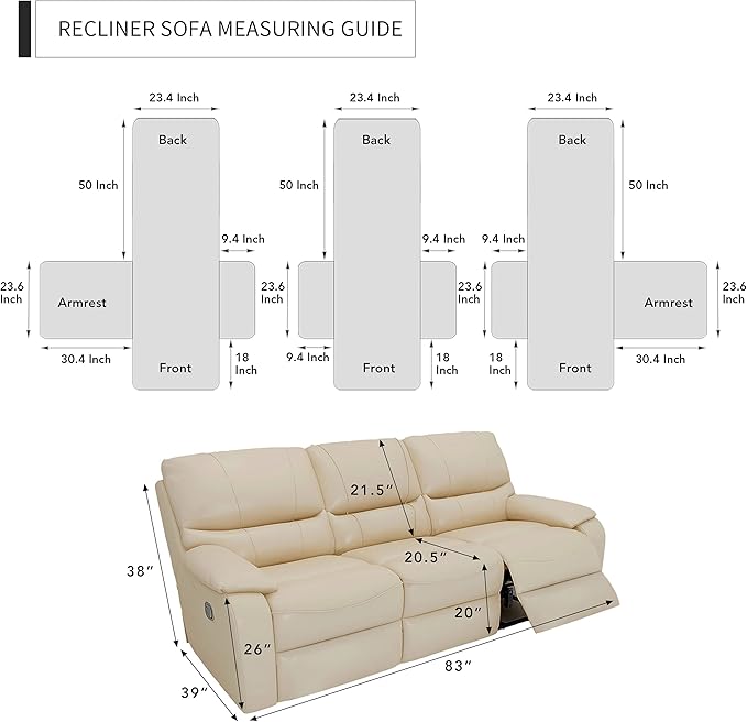 Easy-Going Recliner Sofa Cover, Reversible Couch Cover for 3 Seat Recliner, Split Sofa Cover for Each Seat, Furniture Protector with Elastic Straps for Dogs, Pets(3 Seater, Chocolate/Beige)