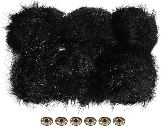 Patikil Faux Fur Pom Pom Balls for Hats, 6 Pcs Fluffy Soft Fur Balls with Snap Button for Keychain, Knitting Hats, DIY Scarves, Gloves, Bag, Christmas, Black