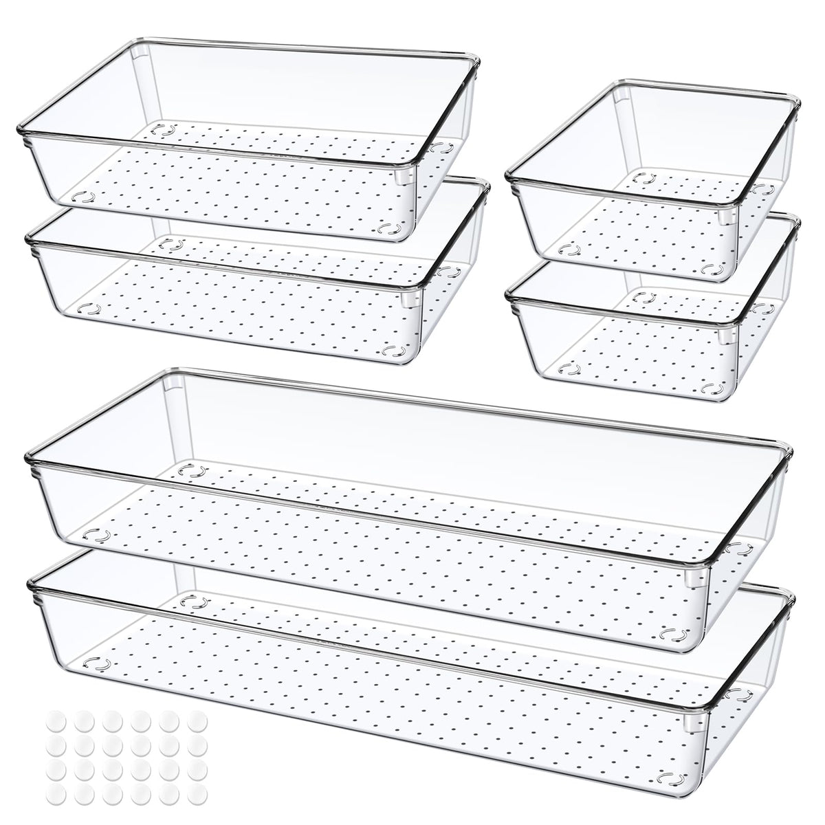 6 PCS Clear Plastic Drawer Organizer, Large 15" X 6" 3-Size - Image 1