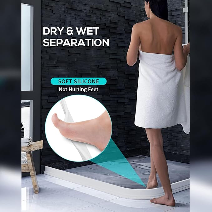 Hi-Na 3ft/5ft/6ft/8ft/10ft Collapsible Shower Threshold Water Dam Water Barrier for Shower and Water Stopper Keeps Water Inside Water Threshold for Wet and Dry Separation (5ft, White)