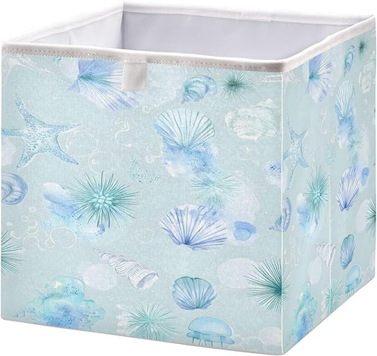 Bolaz Blue Shell Pattern Closet Organizers Storage Cubes Storage Bins Shelf Baskets Containers for Home Room Office,Square