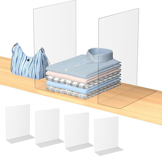 OKPOW Acrylic Shelf Dividers for Closet Organization: 4 Pack Durable Clear Shelves Separators for Clothing Adjustable 12" Tall x 10" Deep