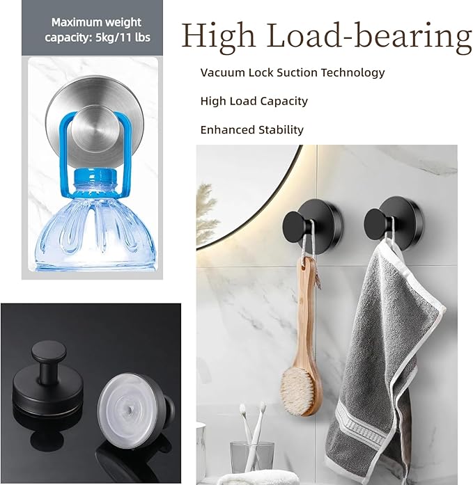 Suction Cup Hooks Removable Shower Hooks, 4Pcs Metal Towel Hooks for Bathroom Window Glass Wall Door Can Hang Various Towels Bath Towels Keychains, Sliver Front Door Wreath Hanger, No-Drill Waterproof