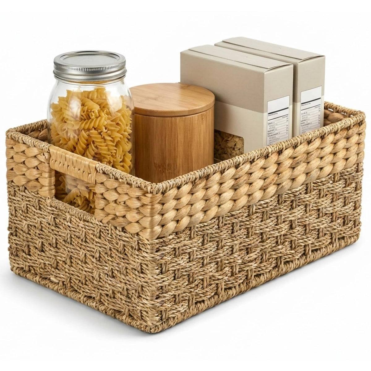 Large Wicker Storage Basket with Handles, Seagrass Hyacinth - Image 1