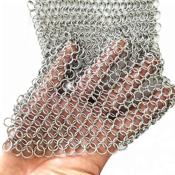 4 * 4in/10.2 * 10.2cm Square Cast Iron Scrubber, 316 Stainless Steel Scrubber Steel Wool Scrubber, Chain Mail Scrubber Cast Iron for Cleaning Dishes, Stock Pots, Cast Iron Skillets