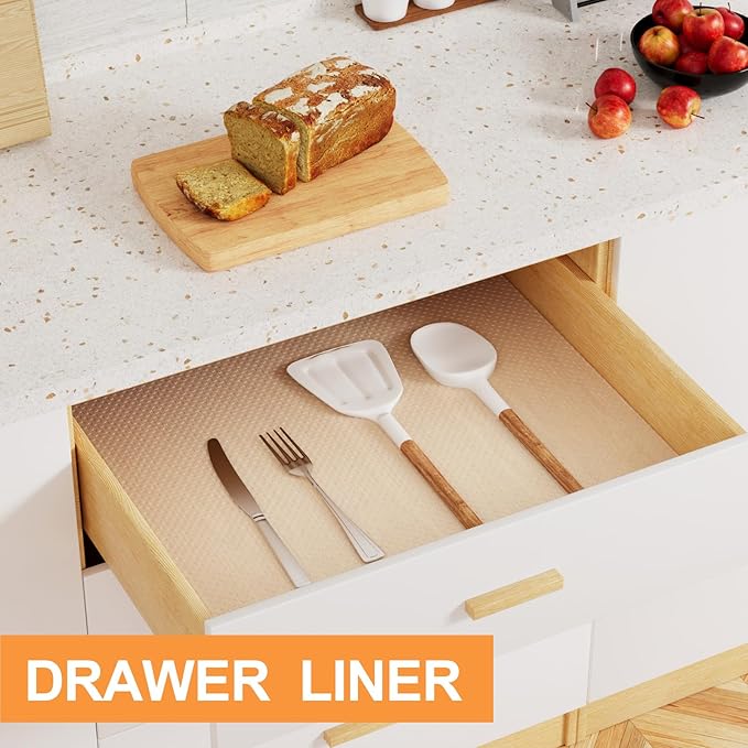 Clear Shelf Liner for Kitchen Cabinets - 15 Inch Width Easy to Cut Non-Adhesive Drawer Liner - Waterproof Pantry Liner for Refrigerator 15 × 240 Inch