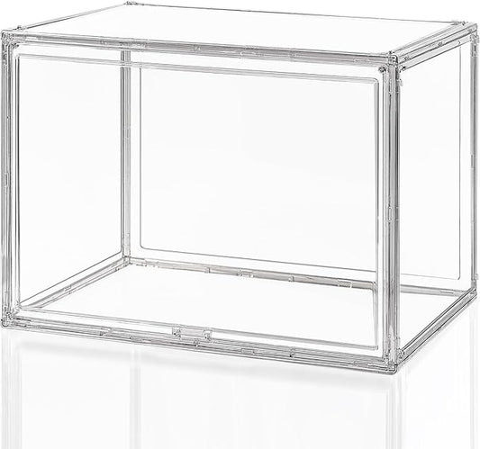 Clear Acrylic Display Case – Stackable Storage Box with Magnetic Lid, Dustproof Organizer for Collectibles, Figures, Shoes, and Books – Large Size 14.2"x8.7"x10.6"