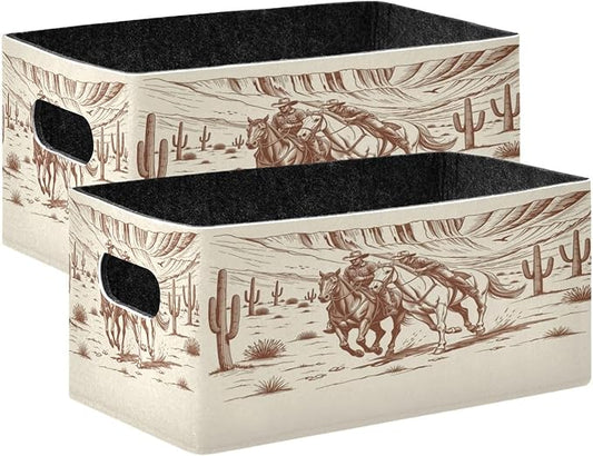Kcldeci American Wild Western Desert Cowboy Storage Bins Baskets for Organizing 2Pack, Sturdy Storage Basket Foldable Storage Baskets for Shelves Closet Nursery Toy
