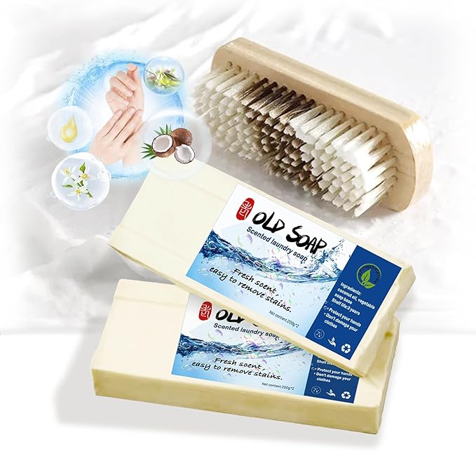 2PCS Canal Old Soap with Brush,Chinese Soap Bar Stain Remover,Powerful Cleaning Soap Bar,Long Lasting Fragrance Underwear Cleaning Soap Bar for Stains