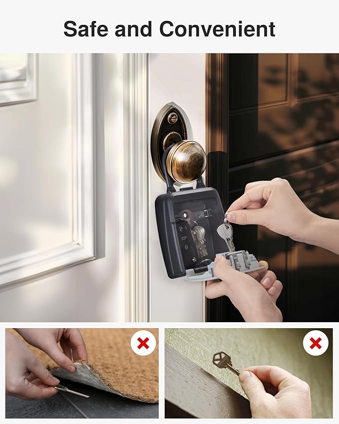 Puroma Large Key Lockbox with Hook, Resettable Combination Code Lock Box, Waterproof Security Wall Mount Lock Box with Shackle for Outdoor, Home, Door Handle Apartment Key Storage (2 Pack, Gray)