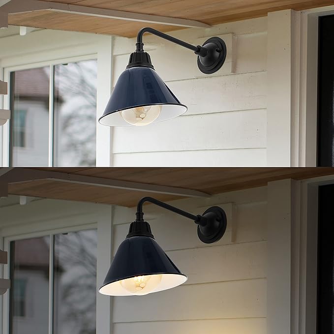 JONATHAN Y JYL7612C Croydon 9.63" 1-Light Farmhouse Industrial Indoor/Outdoor Iron LED Gooseneck Arm Outdoor Sconce Metal Bell Shade Vintage Cottage Rustic Porch Patio Yard Barn, Navy